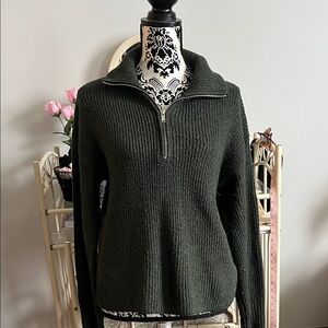 Old Navy Dark Green Ribbed Half-Zip Sweater